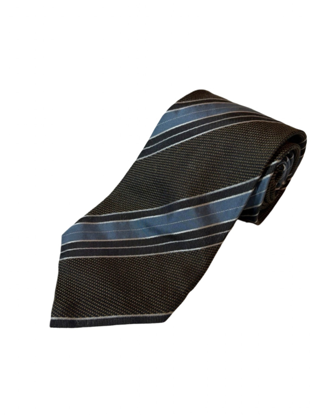 Mani Giorgio Armani Silk Tie Brown Blue Stripe Textured Made USA Necktie